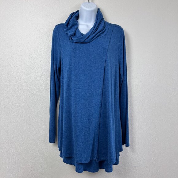 Soft Surroundings Cowl-Neck Sweater Womens S Blue Open-Front Long Sleeve Boho - Picture 1 of 11